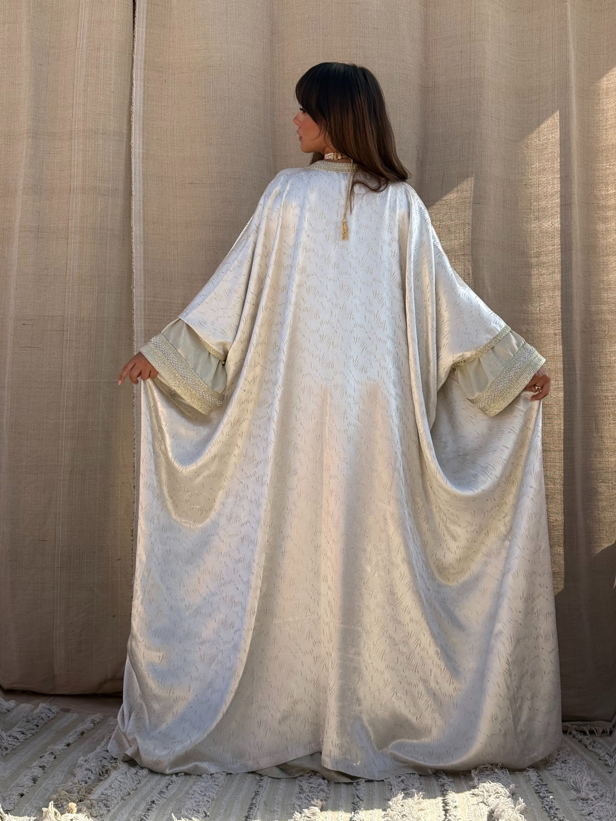 Esme two-piece Kaftan in cream — full-length back