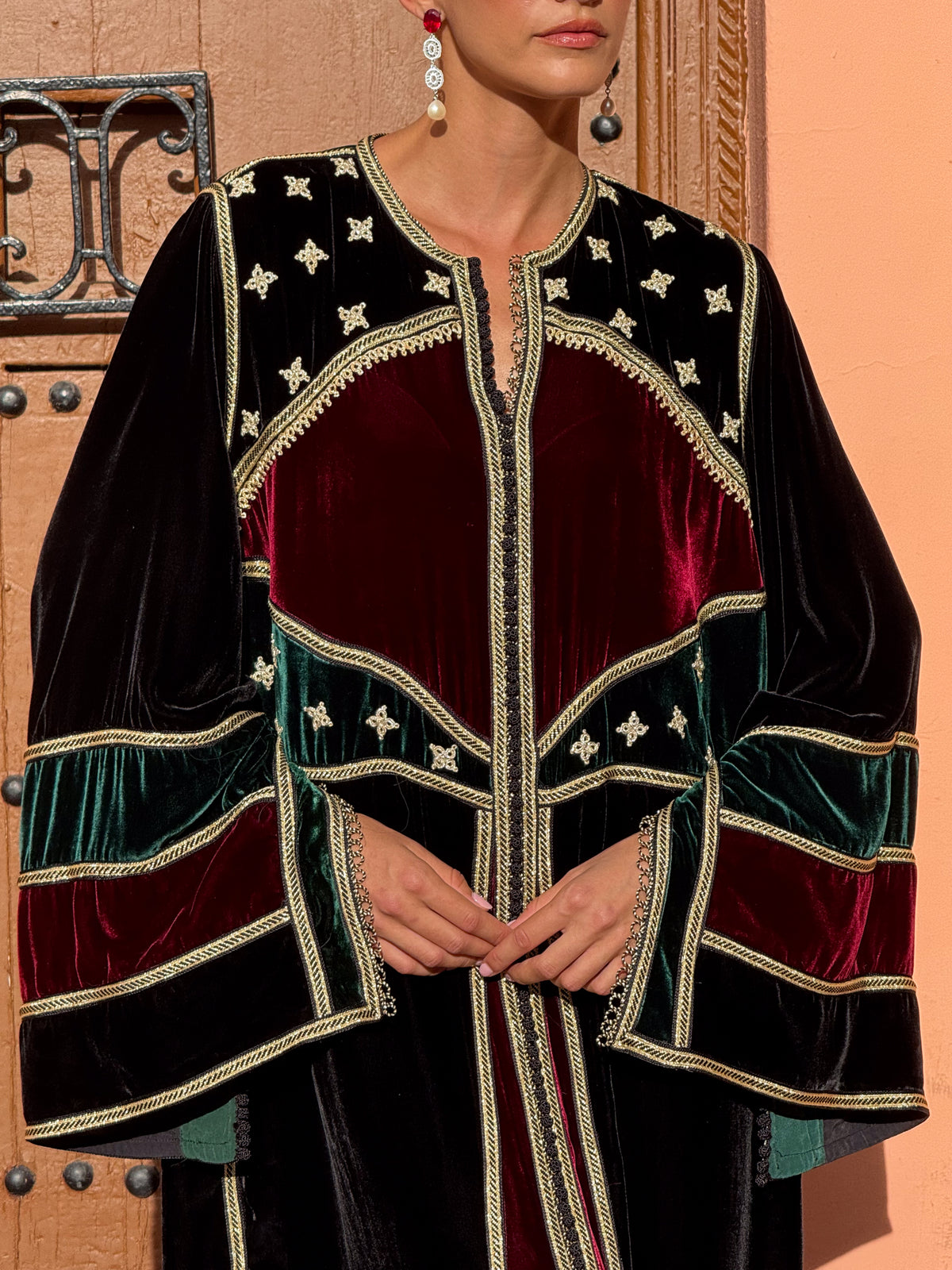 Fatoum Silk Velvet Kaftan – Black – view 1