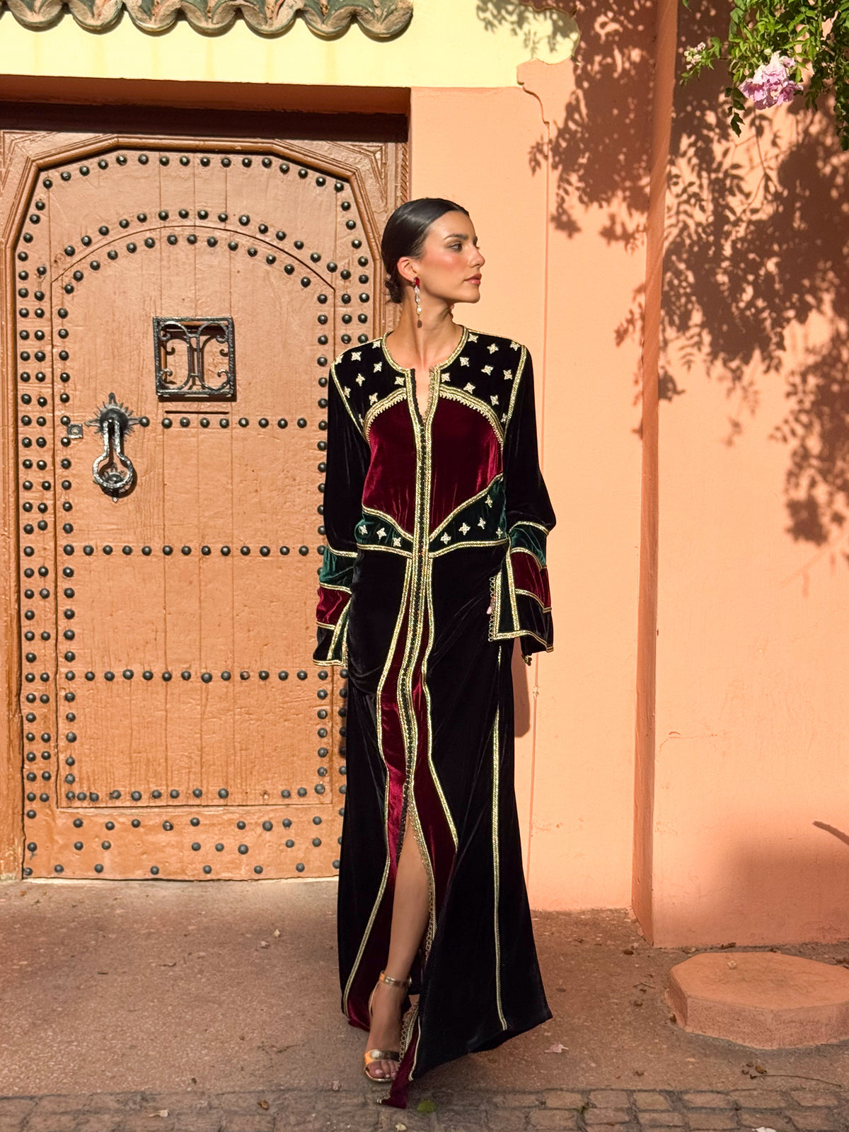 Fatoum Silk Velvet Kaftan – Black – view 3