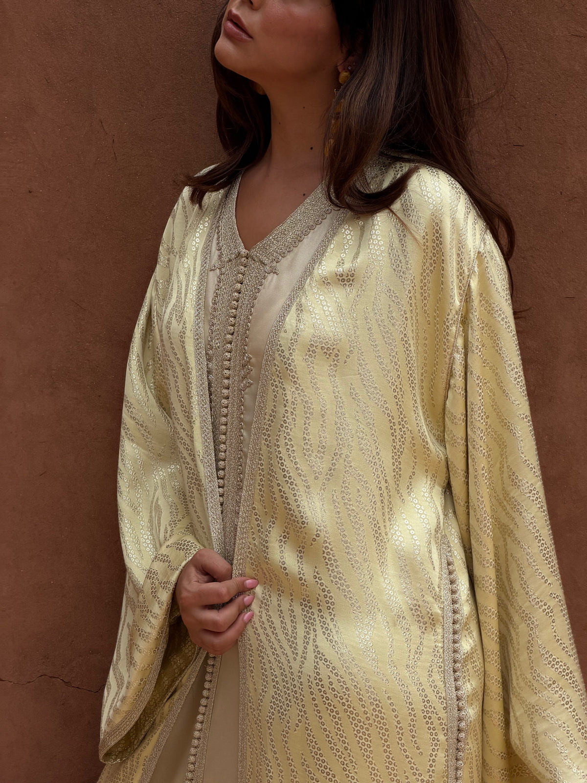 Zeila Satin & Jacquard Two-Piece Kaftan by Moroccan Touch