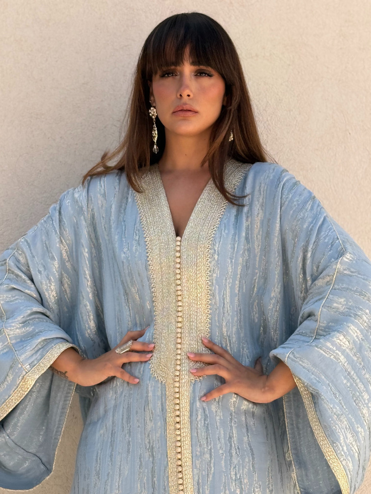 Souhaila kaftan decorative neckline detail